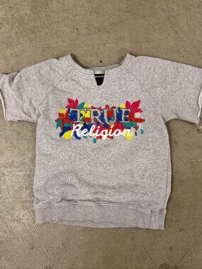True Religion Short Sleeve Cut-Off Sweatshirt Embroidered Logo